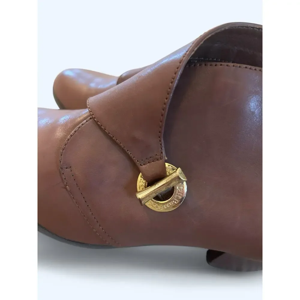 Vintage GH Bass Women's Gold Toggle Cognac Brown Leather Ankle Boots 9 W Classic - Picture 11 of 12